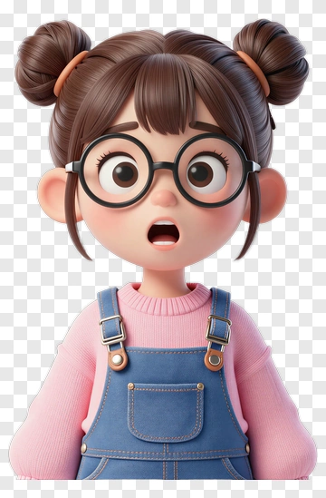 Surprised Girl With Glasses And Overalls PNG