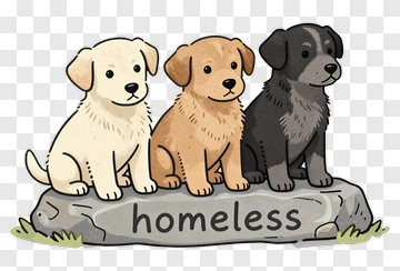Three Puppies Sitting On A Stone PNG