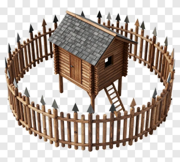 Wooden Log Cabin With Fence PNG