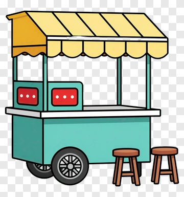 Cartoon Food Cart With Stools PNG