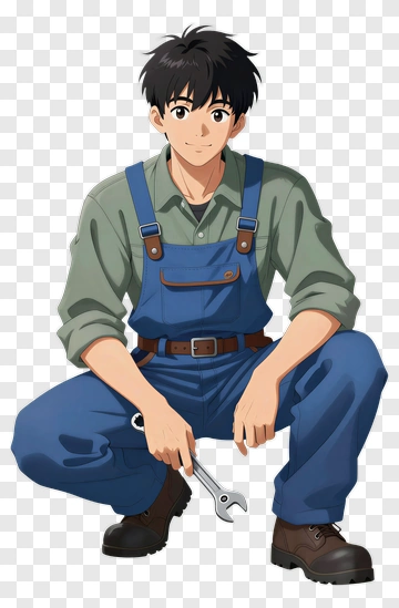 Anime Mechanic Holding Wrench PNG