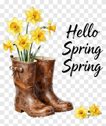 Hello Spring In Wellington Boots PNG
