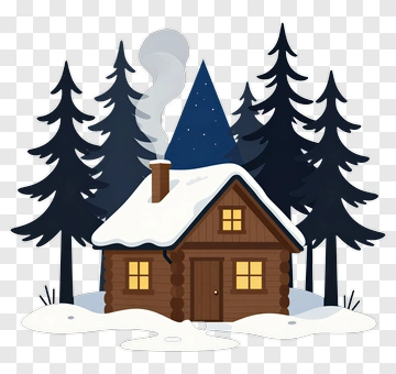 Cozy Log Cabin In Snowy Forest PNG