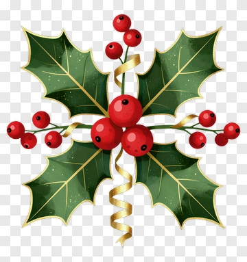 Holly Berries With Gold Ribbon PNG
