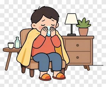 Boy Blowing Nose While Sick PNG