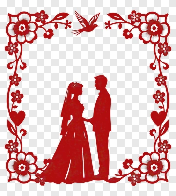 Red Paper Cut Wedding Couple PNG
