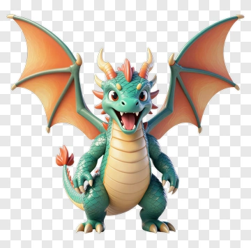 Green Dragon With Orange Wings PNG