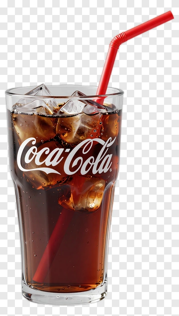 Coca-Cola In Glass With Ice And Straw PNG
