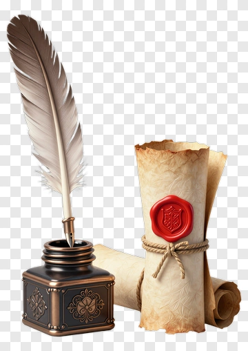 Quill Pen Ink Bottle Sealed Scroll PNG