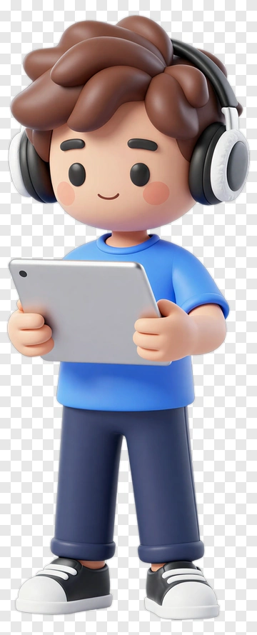 Boy With Tablet And Headphones PNG