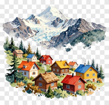 Mountain Village With Colorful Houses PNG