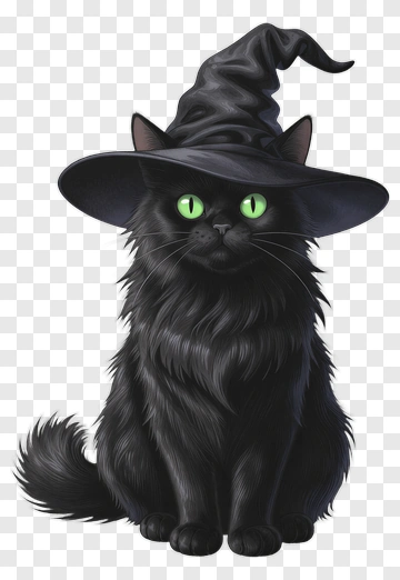Black Cat In Witch Hat PNG