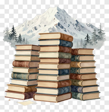 Stack Of Books With Mountain Background PNG