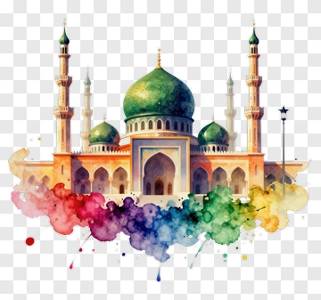 Watercolor Mosque With Rainbow Splash PNG
