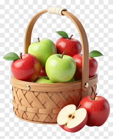 Basket Of Apples With One Halved PNG