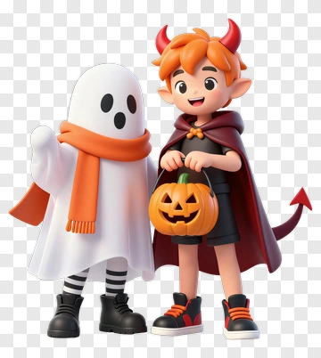 Ghost And Devil Halloween Friends PNG