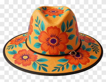 Vibrant Orange Flower Hat With Blue Accents PNG