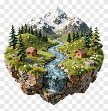 Mountain River Forest Cabin Island PNG