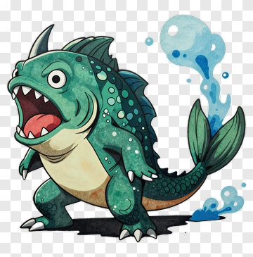 Fierce Green Monster With Bubbles PNG