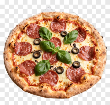 Pizza With Basil And Olives PNG