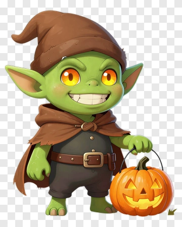 Playful Goblin With Jack-o-Lantern PNG