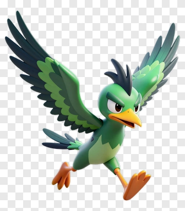 Flying Green Bird Character PNG