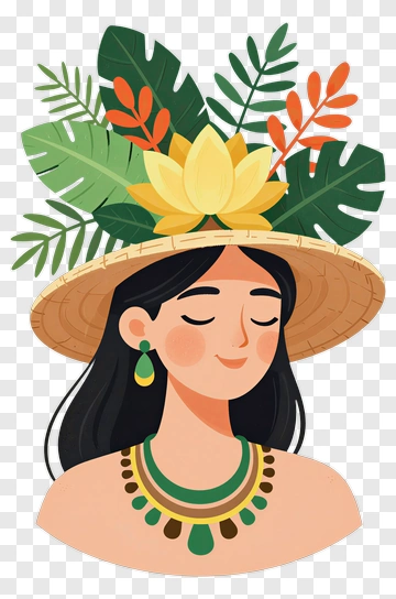 Woman With Tropical Hat And Jewelry PNG