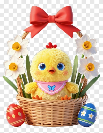 Cute Chick In Easter Basket PNG
