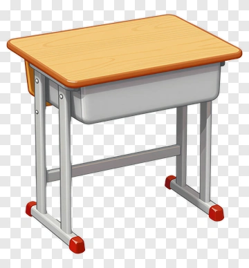 School Desk With Wooden Top And Metal Frame PNG