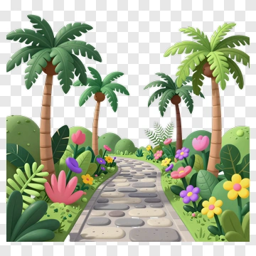 Tropical Path With Palm Trees And Flowers PNG