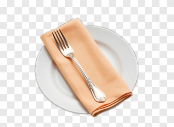 Fork On Orange Napkin On White Plate PNG