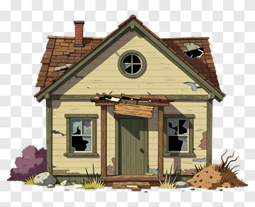 Broken House In Cartoon Style PNG