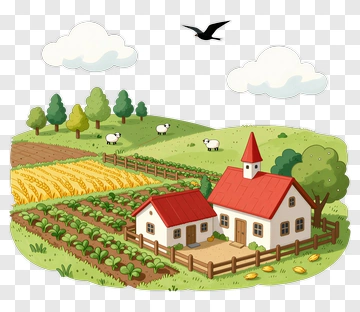 Rural Village Scene With Red Roof Buildings PNG
