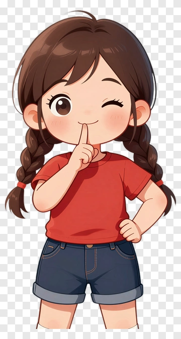 Cartoon Girl Winking And Making A Silencing Gesture PNG