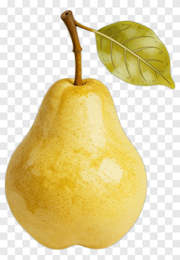 Yellow Pear With Leaf And Stem PNG