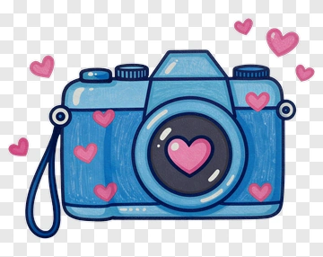 Blue Camera With Pink Hearts PNG