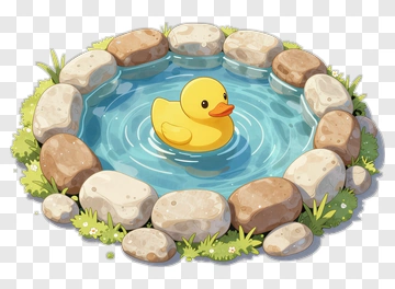 Yellow Rubber Duck In A Stone Pond PNG