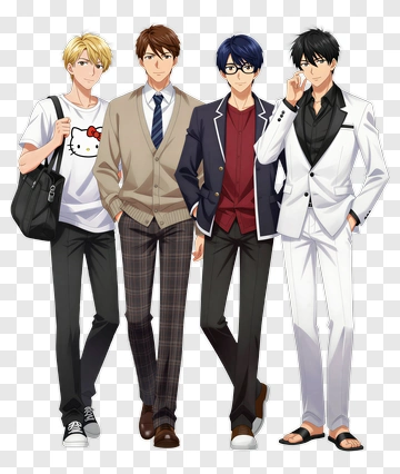 Four Anime Men In Different Outfits PNG