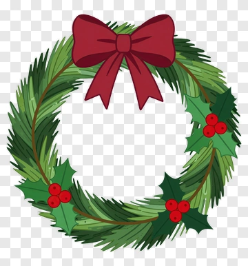 Christmas Wreath With Holly And Red Bow PNG