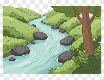 Cartoon River With Rocks And Trees PNG