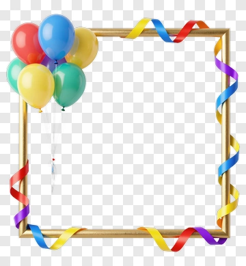 Colorful Balloons And Ribbons In Gold Frame PNG