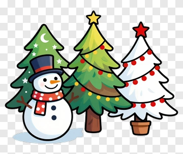 Snowman And Christmas Trees PNG