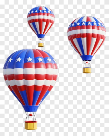 Three Hot Air Balloons With American Flag Design PNG
