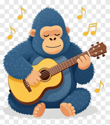 Blue Gorilla Playing Guitar PNG