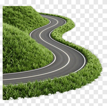 Curved Road Through Green Grass PNG