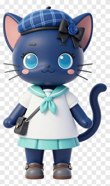 Blue Cat In School Uniform PNG
