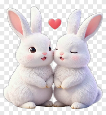 Two Cute White Bunnies Hugging PNG