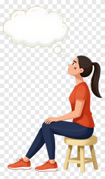 Woman Thinking While Sitting On Stool PNG
