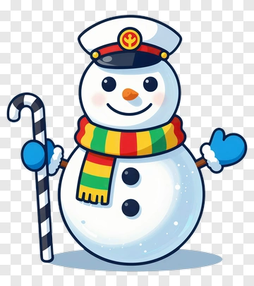 Snowman With Candy Cane And Scarf PNG