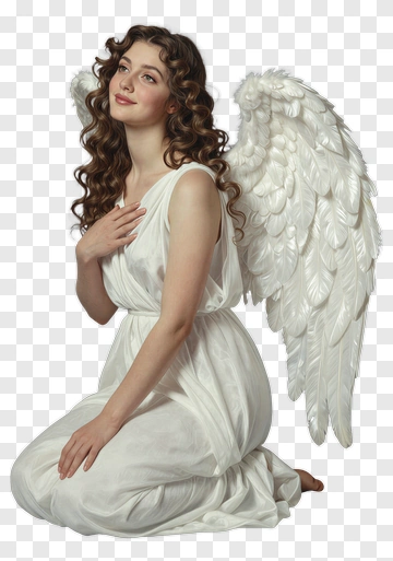 Angel With Feathers And Curly Hair PNG
